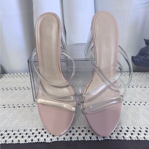 Forever 21 Clear-Strap Blush Slide Heels